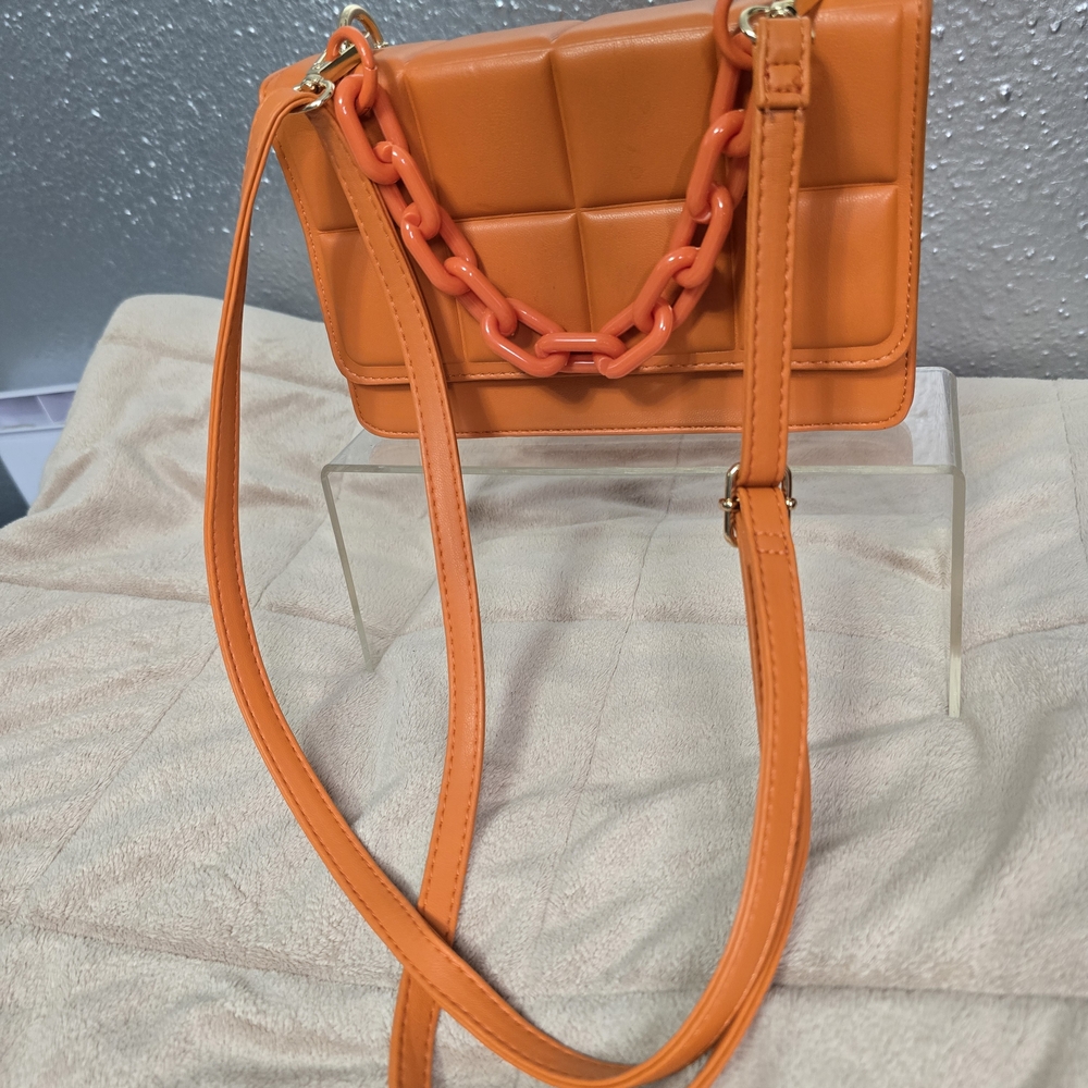 Chic Orange Chain Crossbody Bag